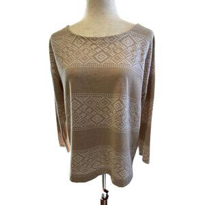 Old Navy Top Womens Sz L T Shirt Tee Nordic Beige Fair Isle San Francisco Lounge
